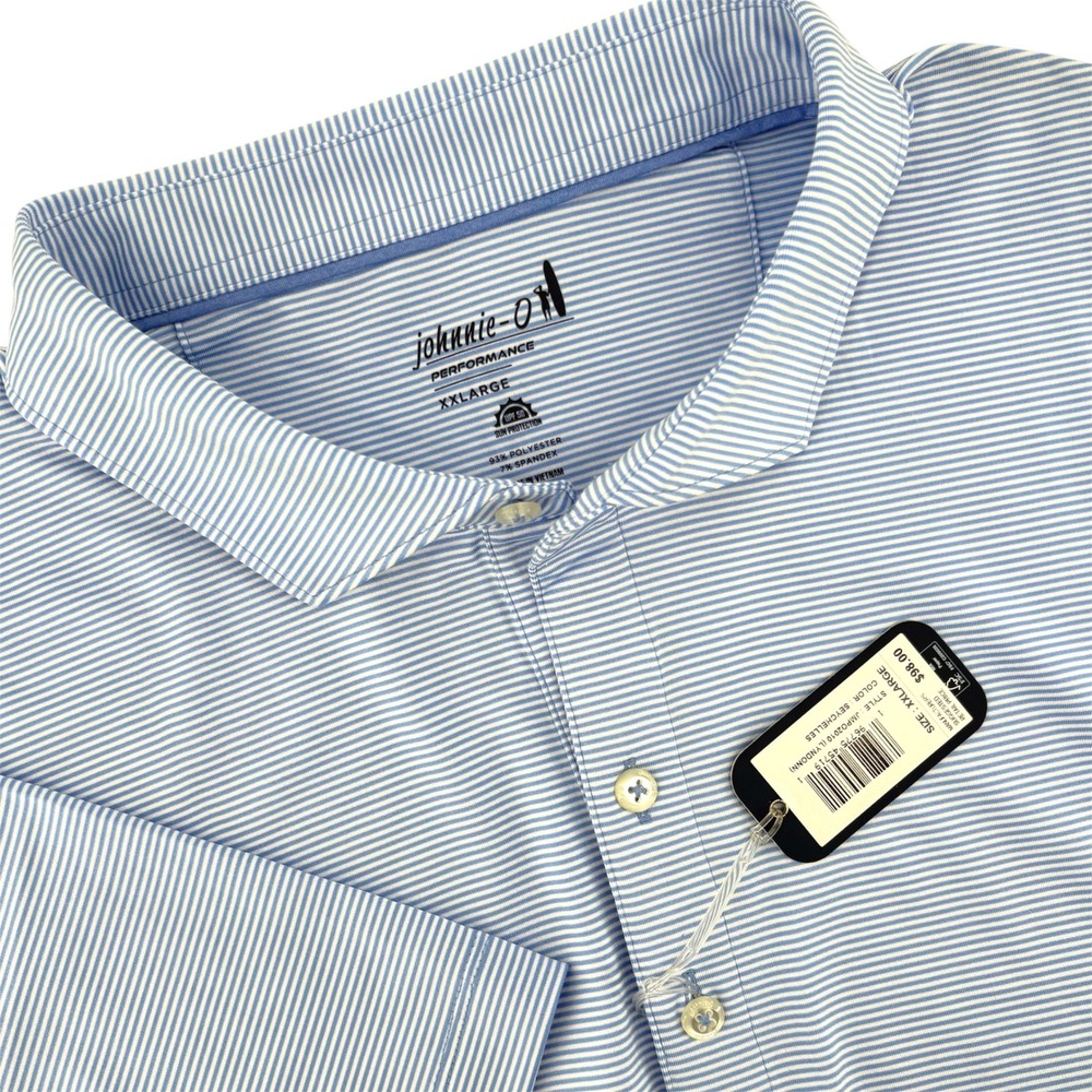 Johnnie-O Lyndon Performance Polo Shirt Mens XXL Blue White Striped JMPO2010 NEW